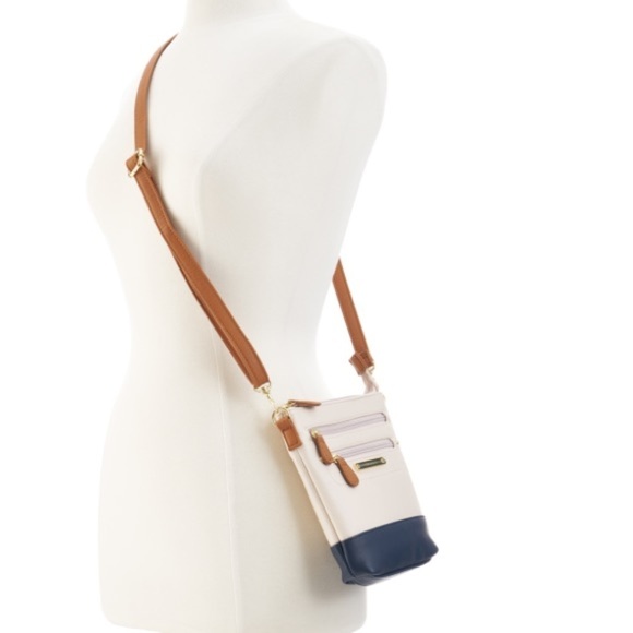 Stone Mountain Nappa leather cream cognac black colorblock small crossbody bag - Picture 2 of 8